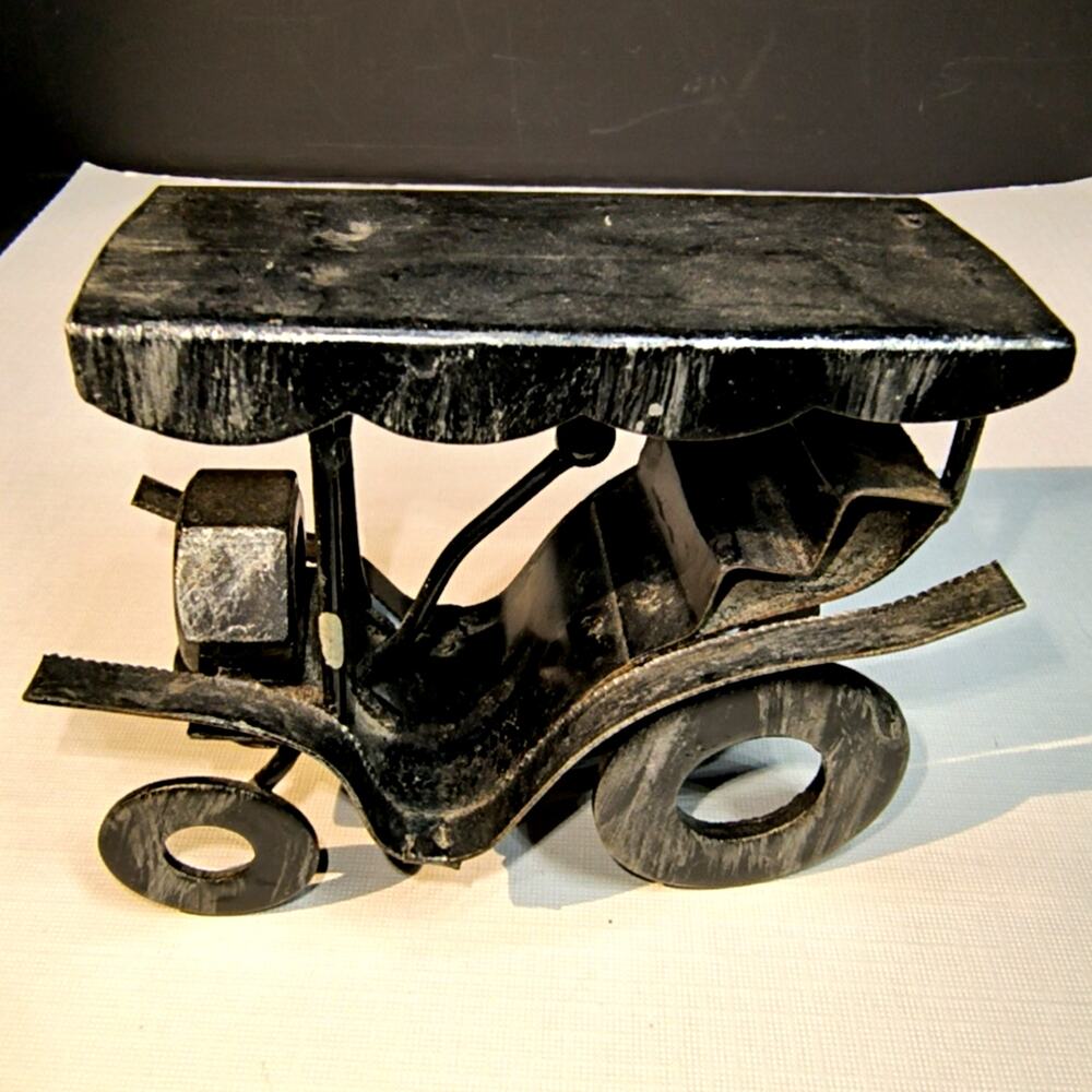 1746. Vintage Metal Sculpture of Old Car Folk Art